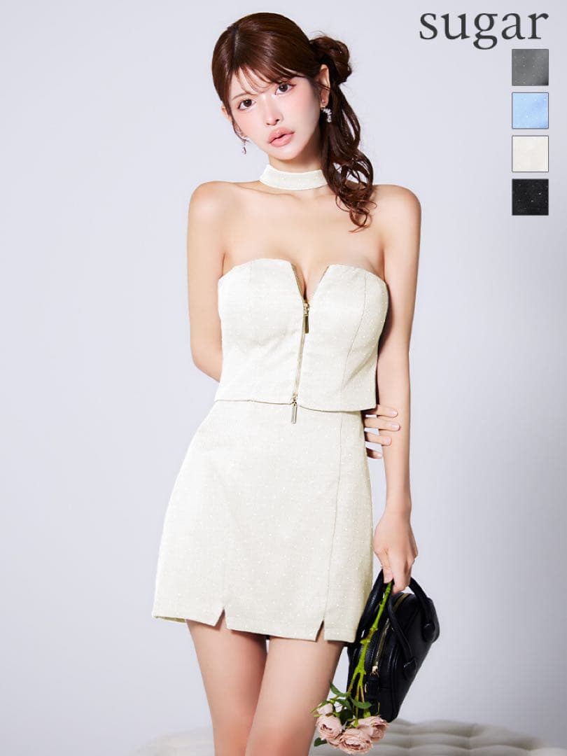 ROBE de FLEURS グロッシーホワイトミニドレス S