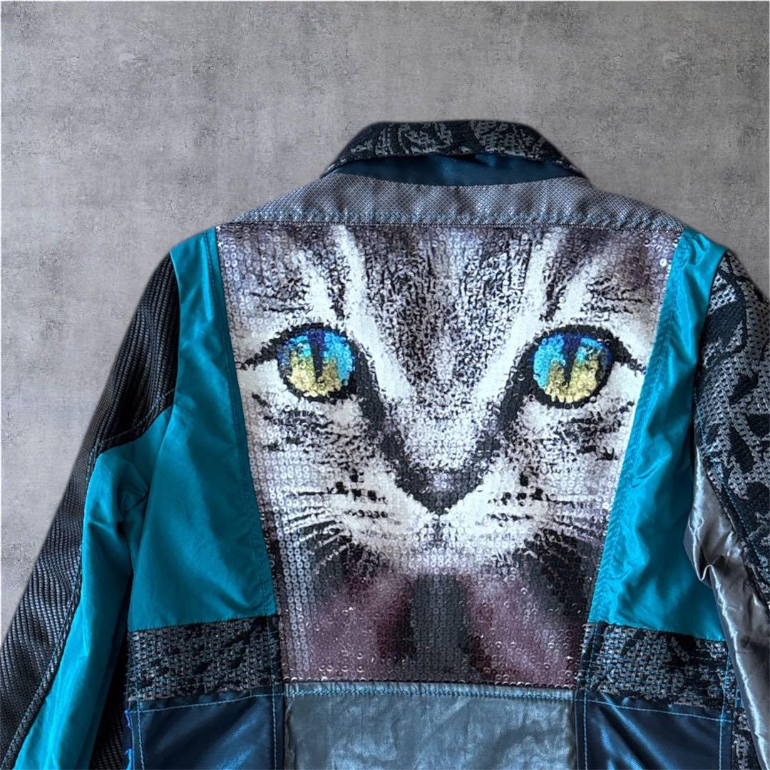 【希少】デシグアル ジャケット 猫 スパンコール×ビジュー 異素材切替 豪華