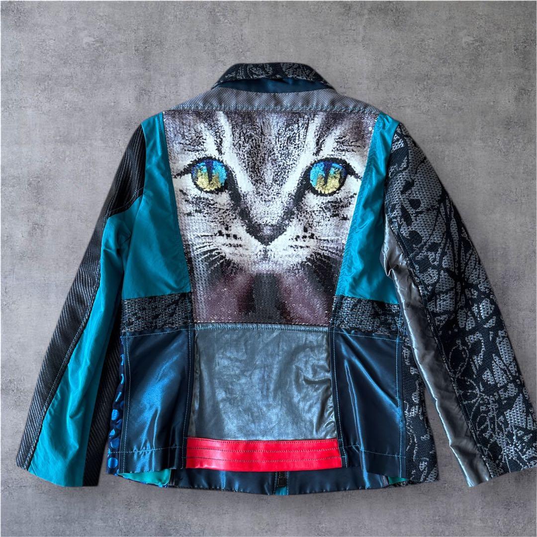 【希少】デシグアル ジャケット 猫 スパンコール×ビジュー 異素材切替 豪華