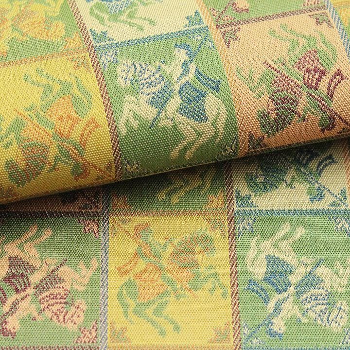 特選品【龍村美術織物・たつむら】　【全通柄】の名物裂　長尺の開き名古屋帯・京袋帯