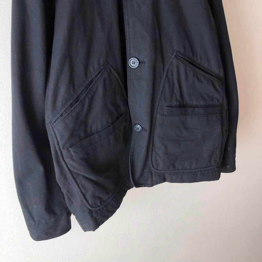 雰囲気抜群 コーデュロイ襟 ブラックカバーオール 裏地チェック 一点物 古着 黒