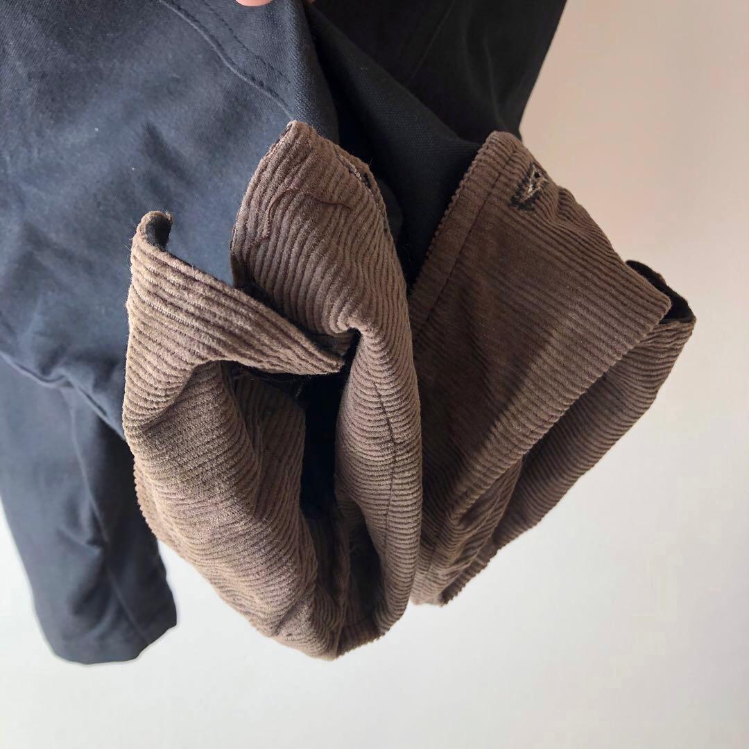 雰囲気抜群 コーデュロイ襟 ブラックカバーオール 裏地チェック 一点物 古着 黒