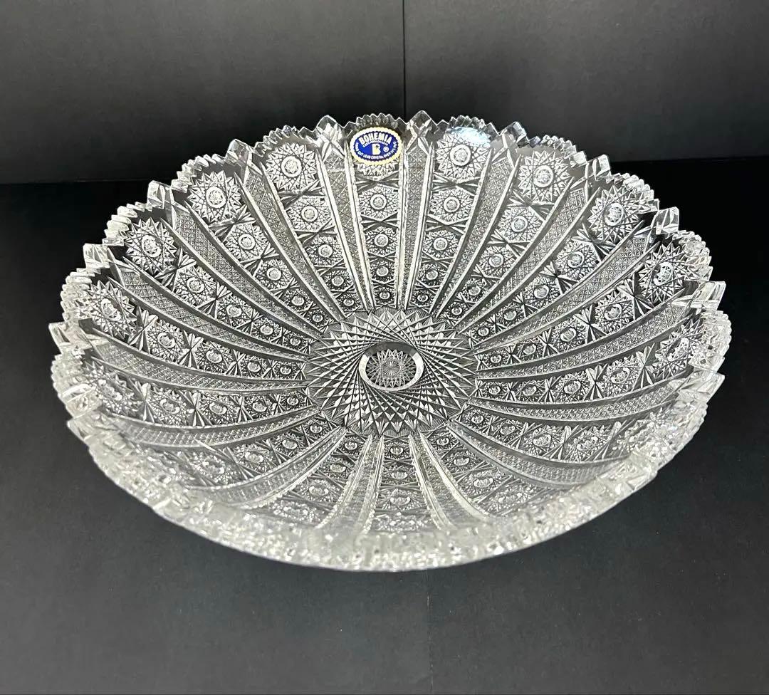 【新品・未使用品】ボヘミアクリスタル 大皿 ガラス 27.5cm 箱付