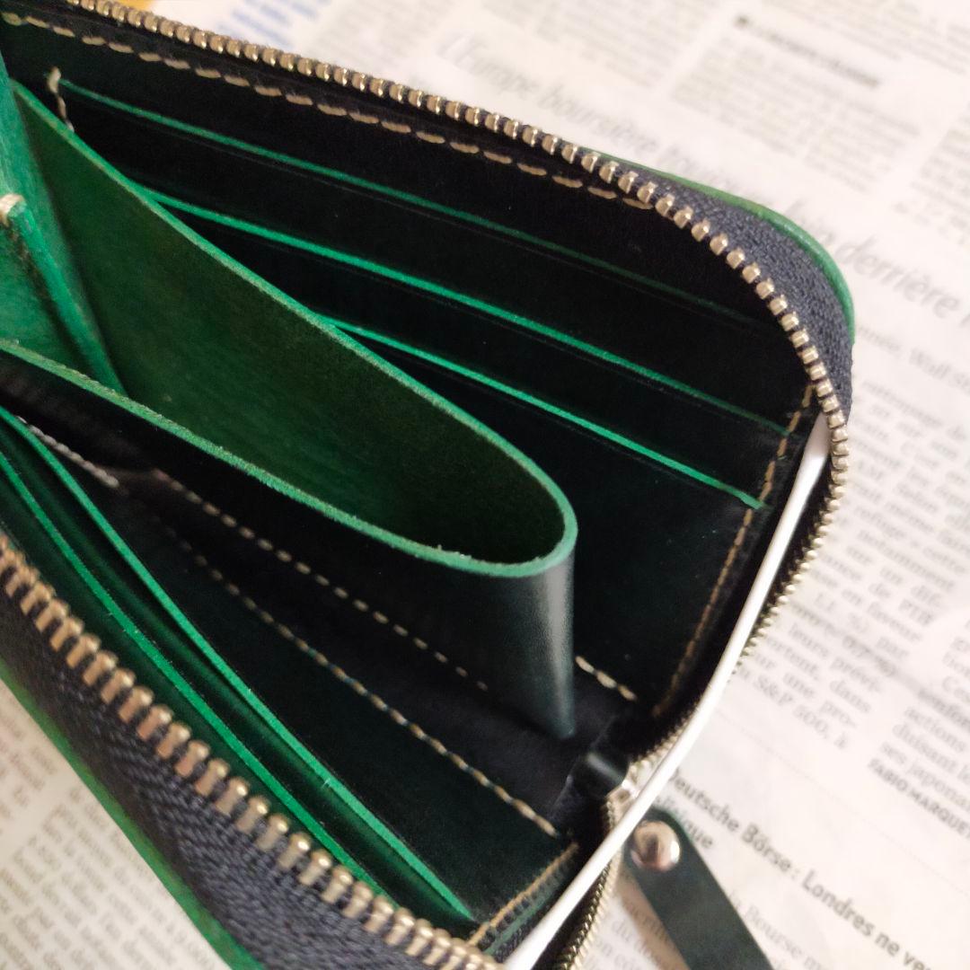 L字ファスナーウォレット　ルガトショルダー　グリーン