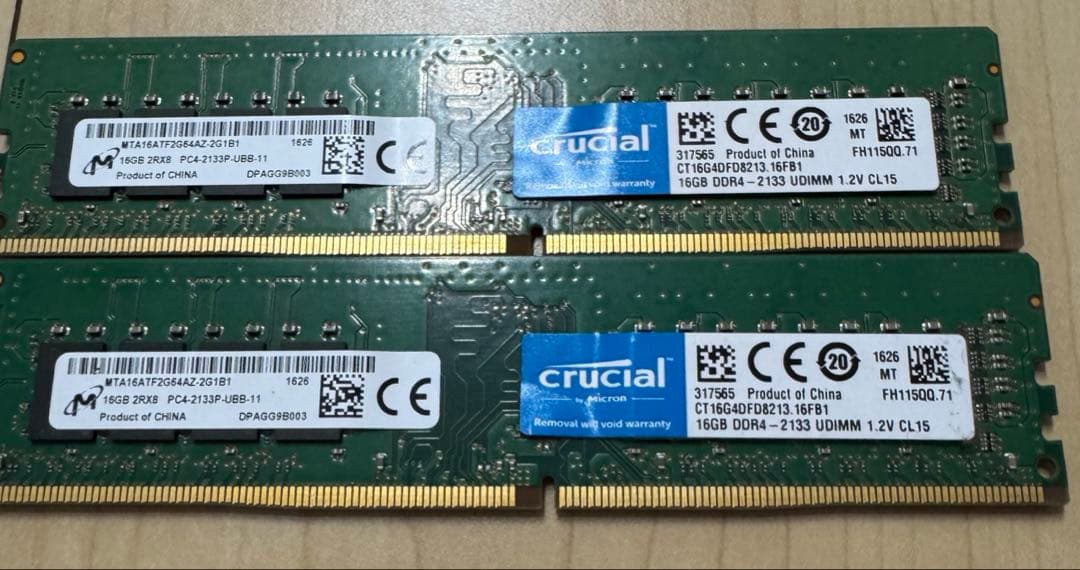 【新着動作確認済】Crucial メモリ DDR4-2133 16GB×2