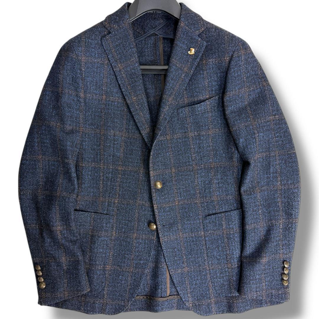 J6027 超美品 タリアトーレ カノニコ生地秋冬向けツイードジャケット 紺50