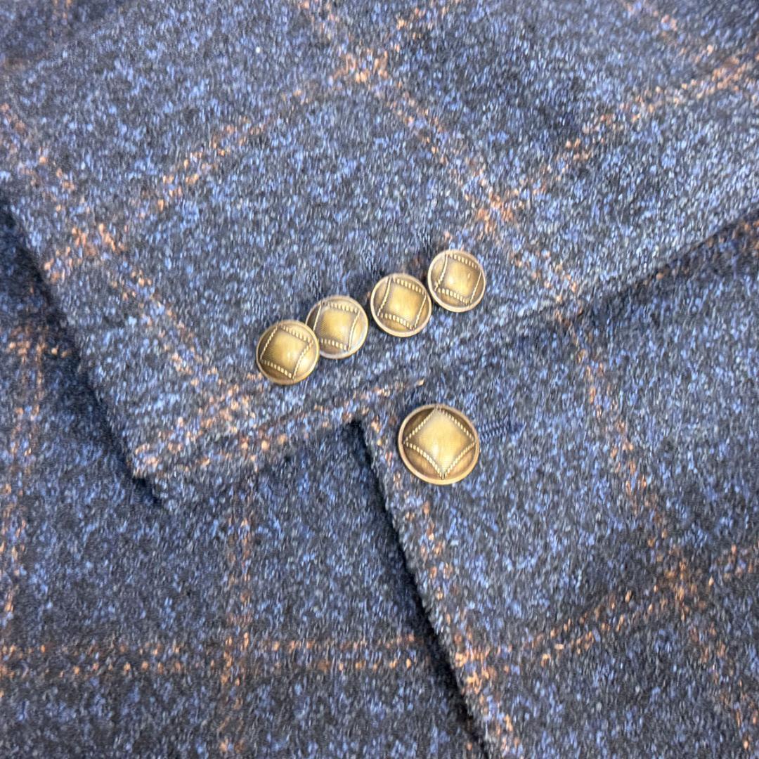 J6027 超美品 タリアトーレ カノニコ生地秋冬向けツイードジャケット 紺50