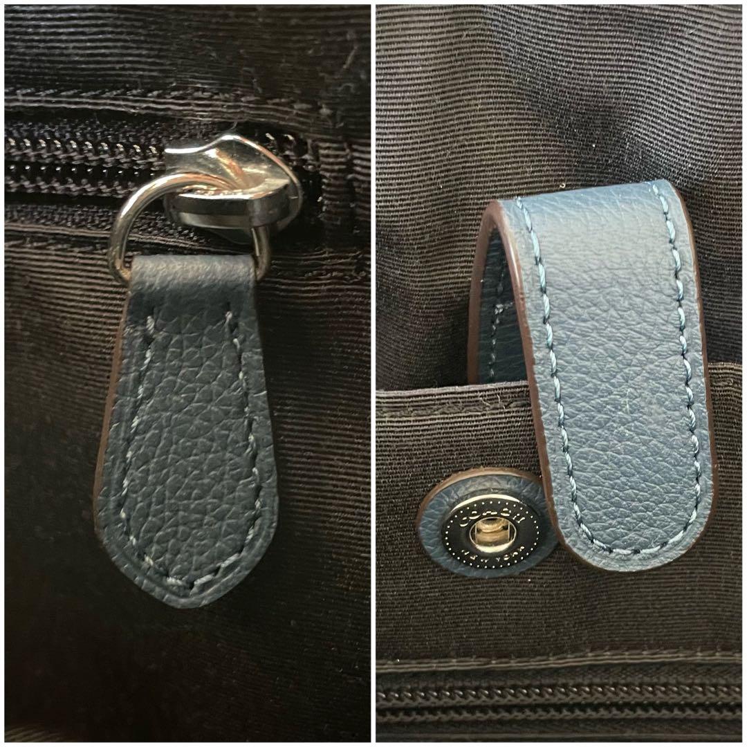 【美品】coach ショルダーバッグ オールレザー くすみブルー 斜め掛け