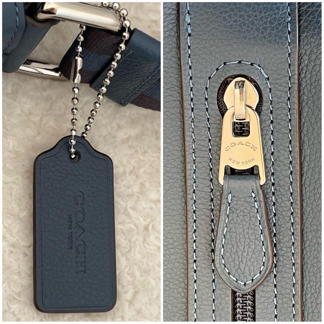 【美品】coach ショルダーバッグ オールレザー くすみブルー 斜め掛け