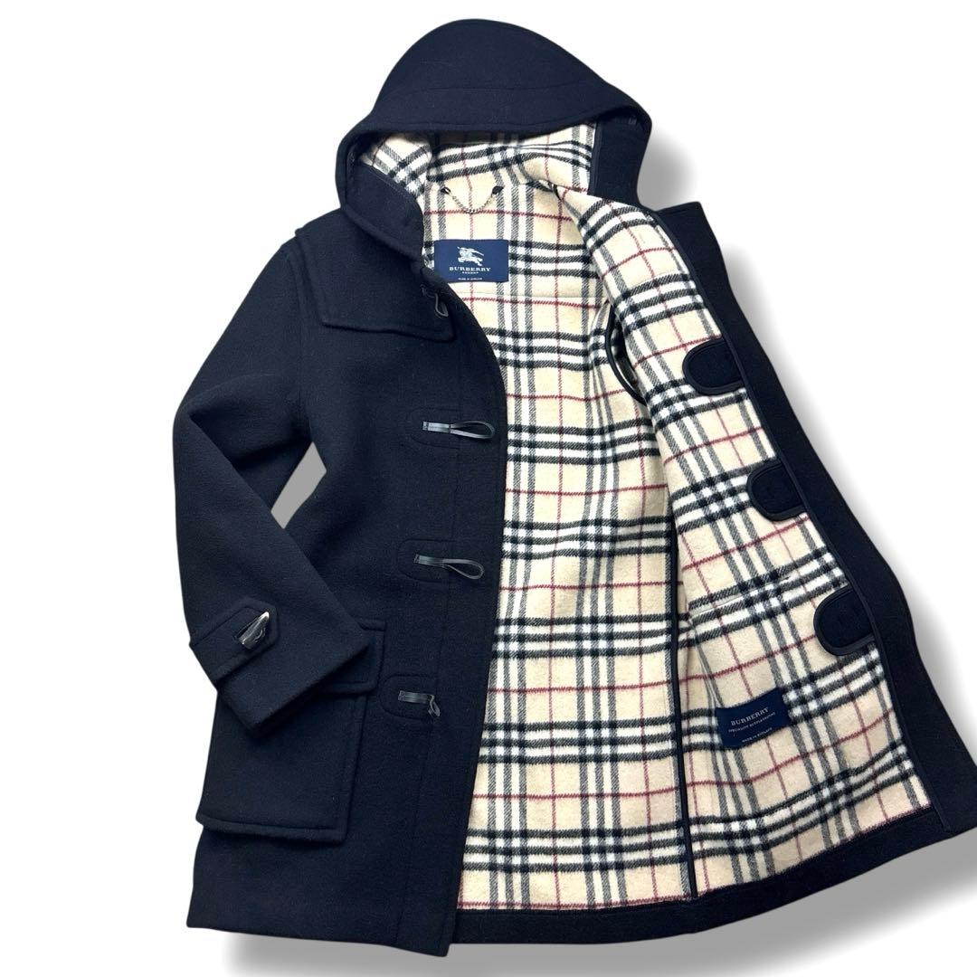 美品 バーバリー ロンドン ダッフルコート ノバチェック トグル 英国製 黒