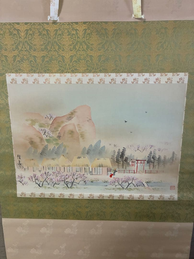 掛け軸 掛軸 菅楯彦 春郊 共箱 2重箱