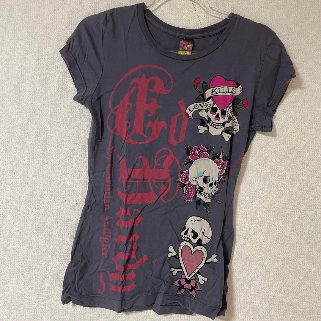 Ed Hardy スカルプリント 半袖Tシャツ M
