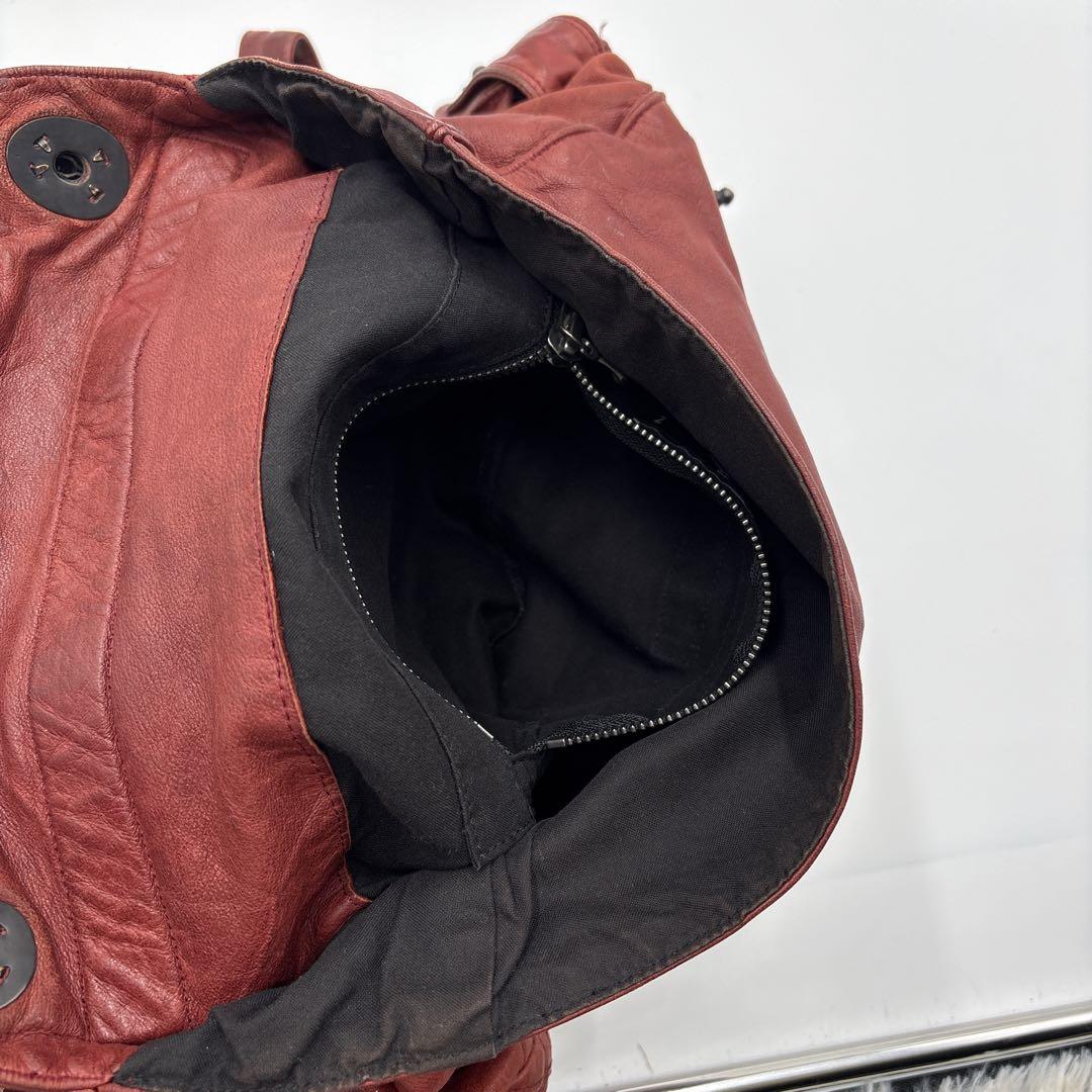 希少 JULIUS ユリウス ガスマスク 本革 レザーショルダーバッグ レッド系