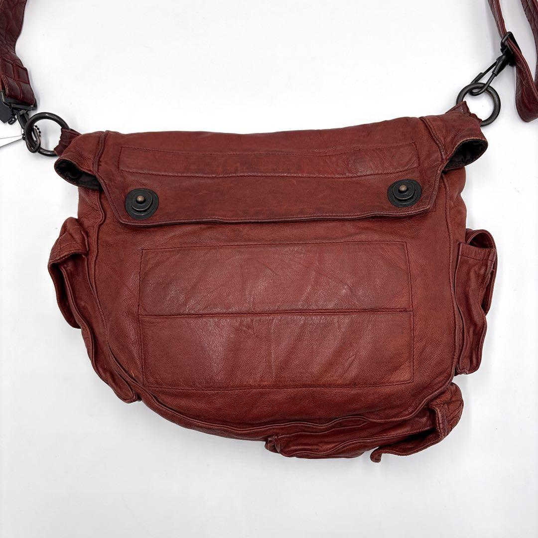 希少 JULIUS ユリウス ガスマスク 本革 レザーショルダーバッグ レッド系