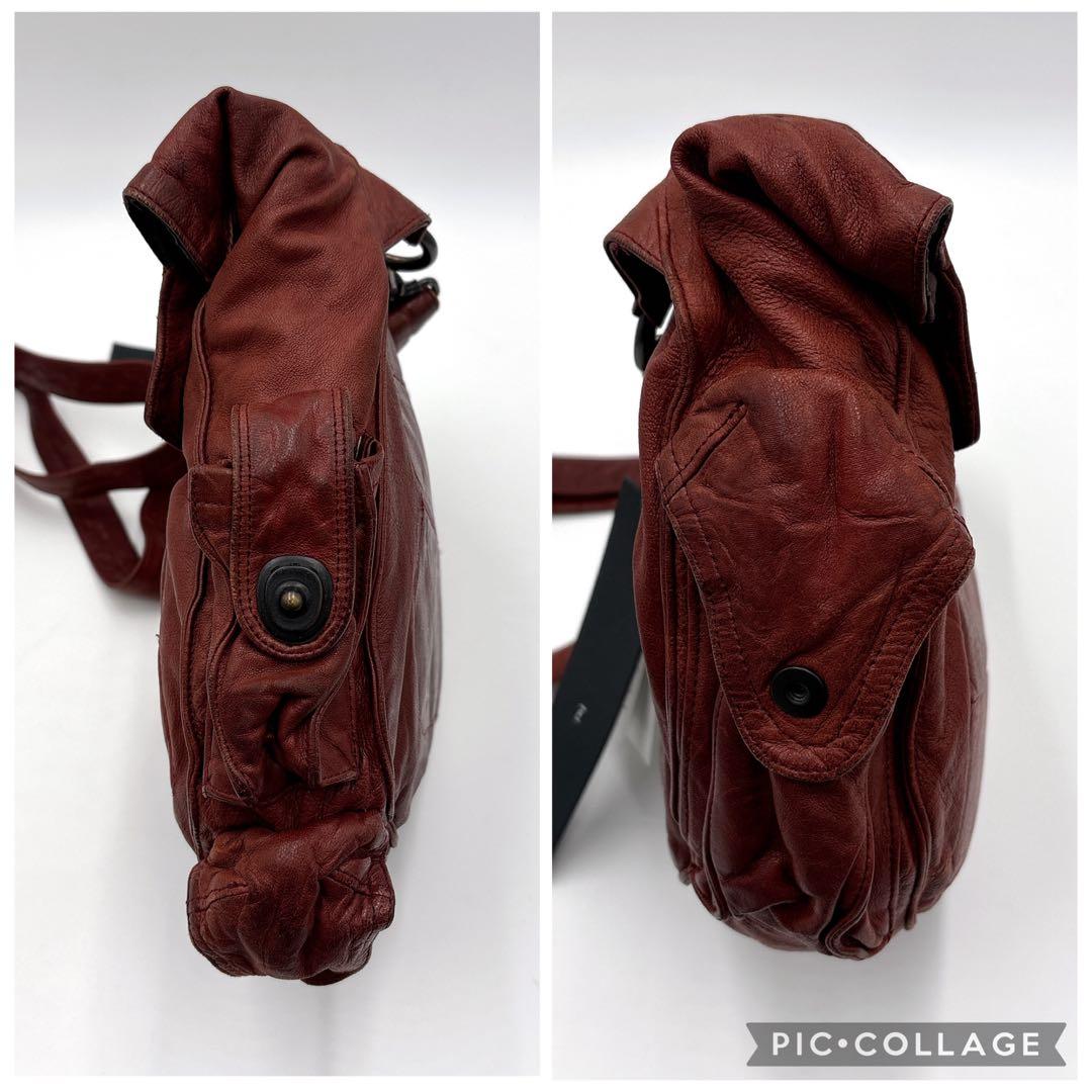 希少 JULIUS ユリウス ガスマスク 本革 レザーショルダーバッグ レッド系