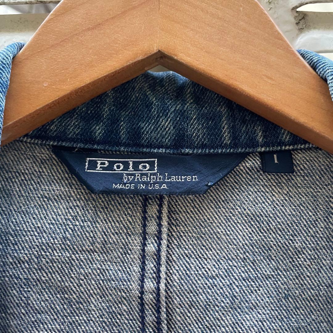 80-90s ラルフローレン USA製　デニムテーラードJKT L 三角タグ