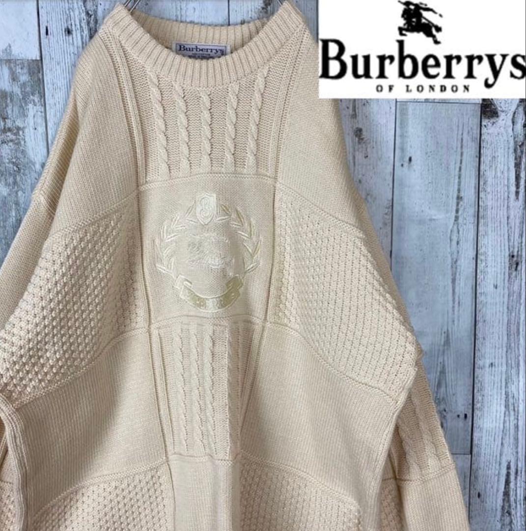 超激レア　Burberry's コットンニット　イギリス製　編み込み　刺繍ロゴ