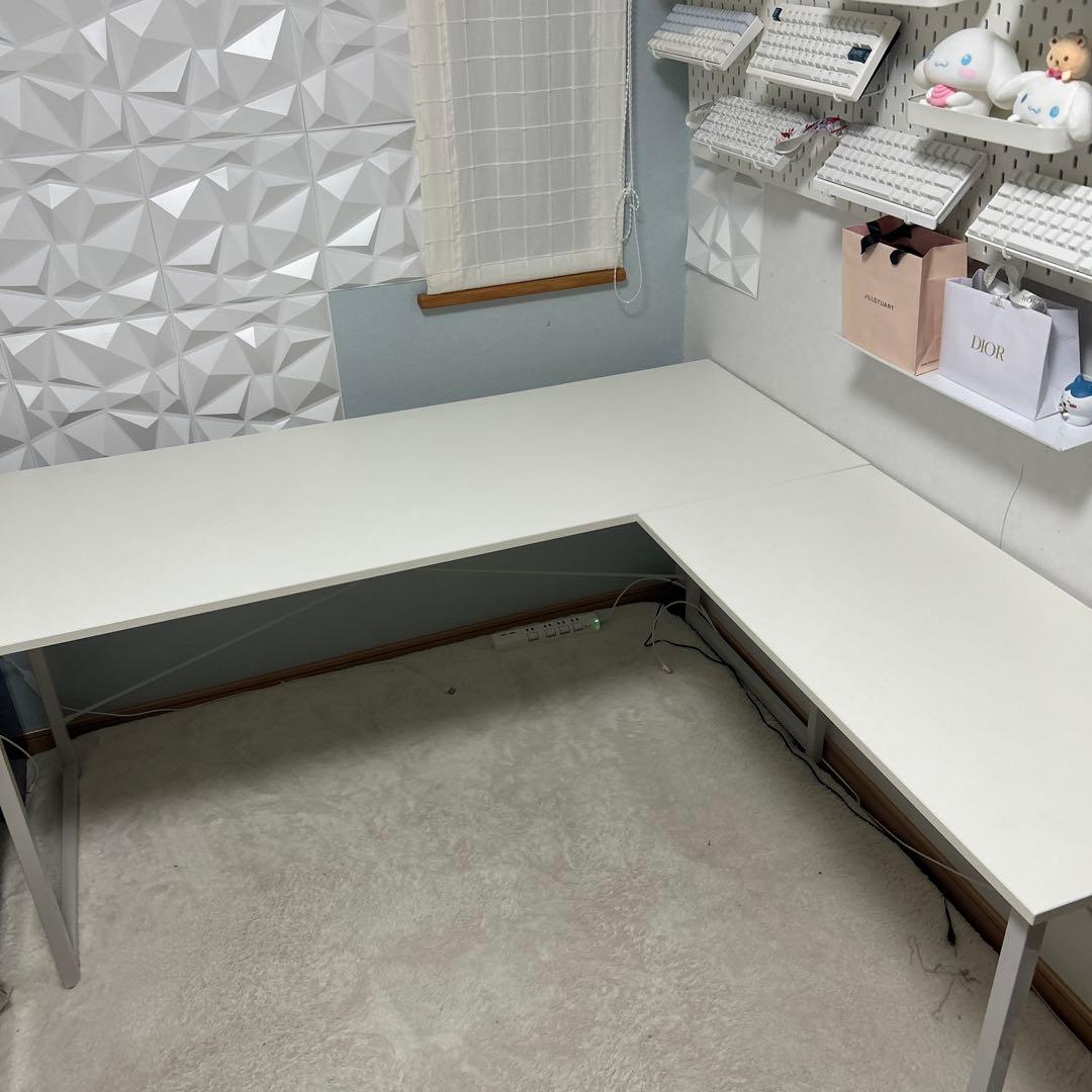 サンワダイレクト　パソコンデスク　L字型デスク　ホワイト　白