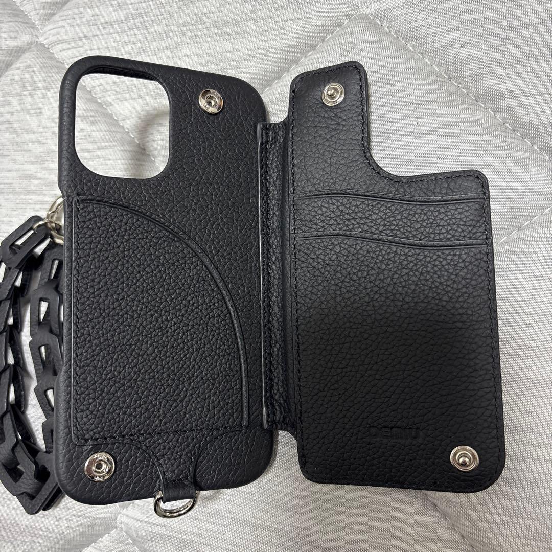 DEMIU ブラック iPhoneケース チェーンストラップ付き