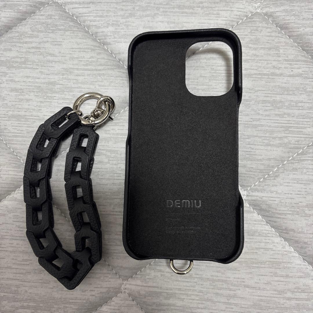DEMIU ブラック iPhoneケース チェーンストラップ付き