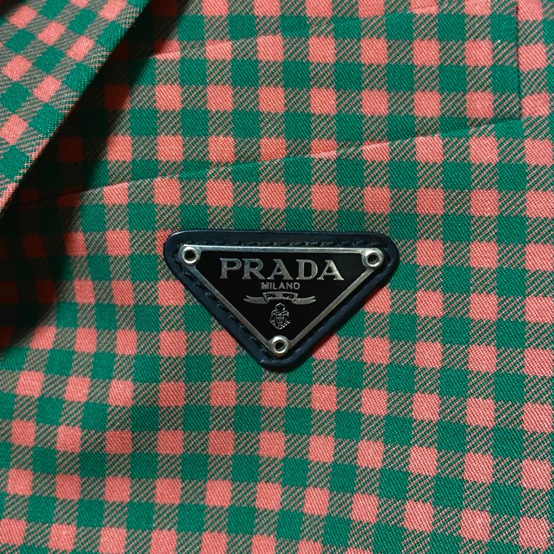 美品 PRADA プラダ テーラードジャケット チェック オレンジ グリーン