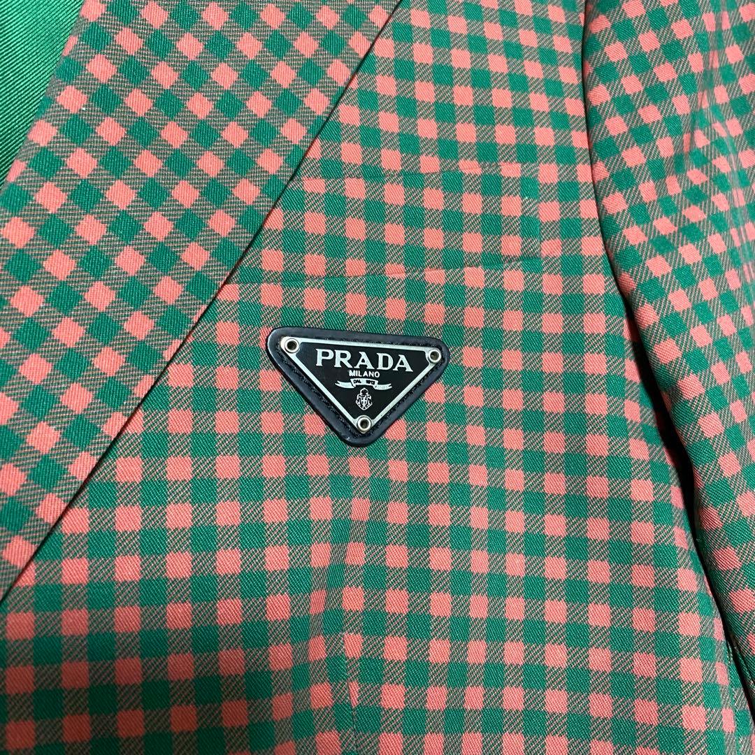 美品 PRADA プラダ テーラードジャケット チェック オレンジ グリーン