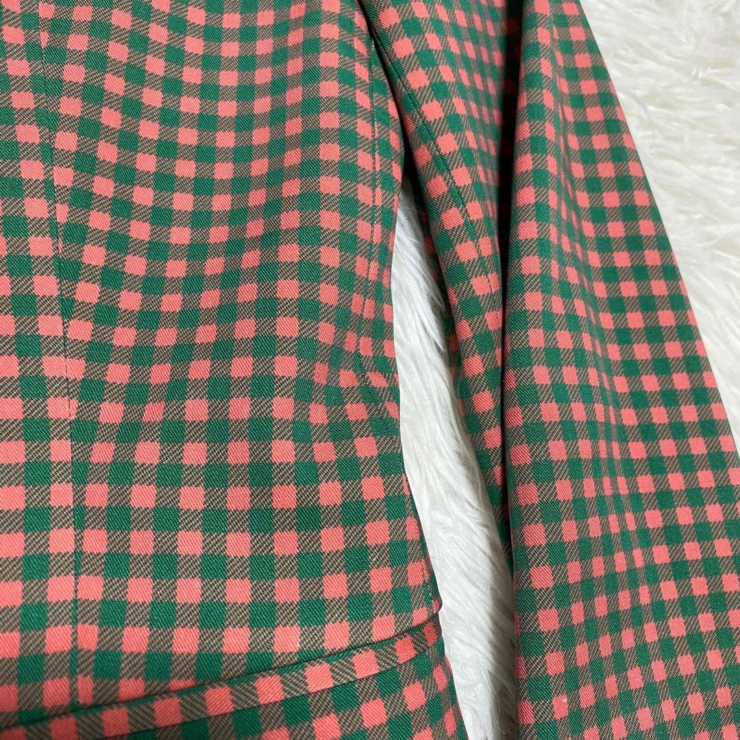 美品 PRADA プラダ テーラードジャケット チェック オレンジ グリーン