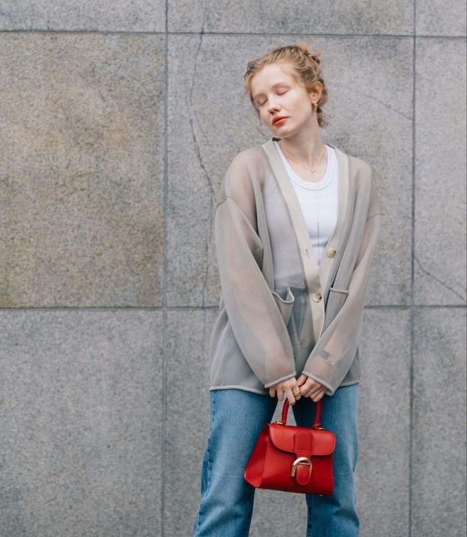 pois ポワ　ダブルメッシュカーディガン