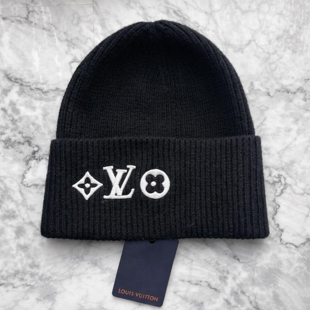 未使用 タグ付き ルイヴィトン ニットキャップ 帽子 LVロゴ ブラック