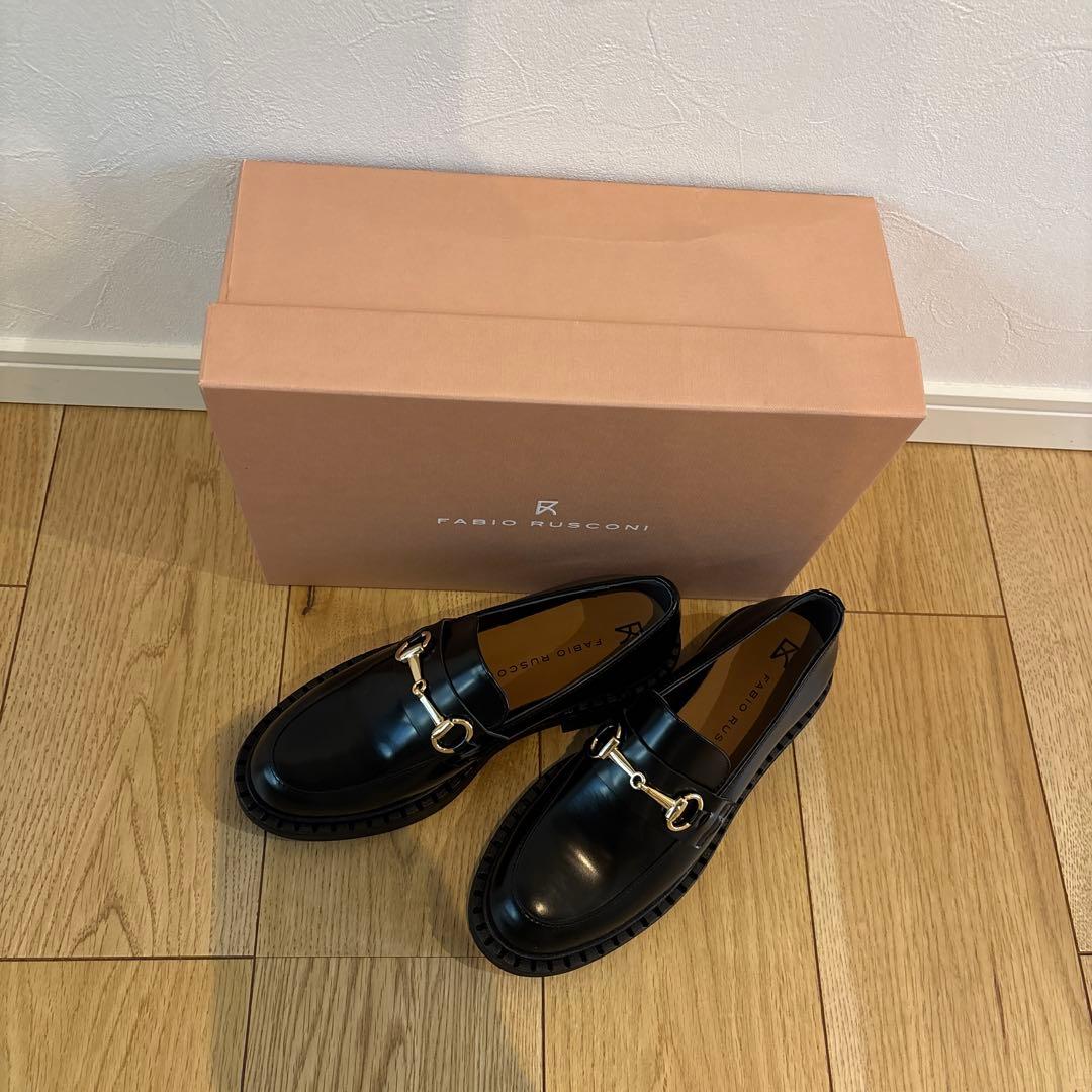 FABIO RUSCONI ブラックレザーローファー37/23.5-24.0cm