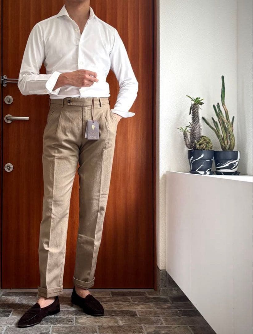 【極美品】BERWICH コットンリネンチノパンツ48 ベージュ ベルウィッチ