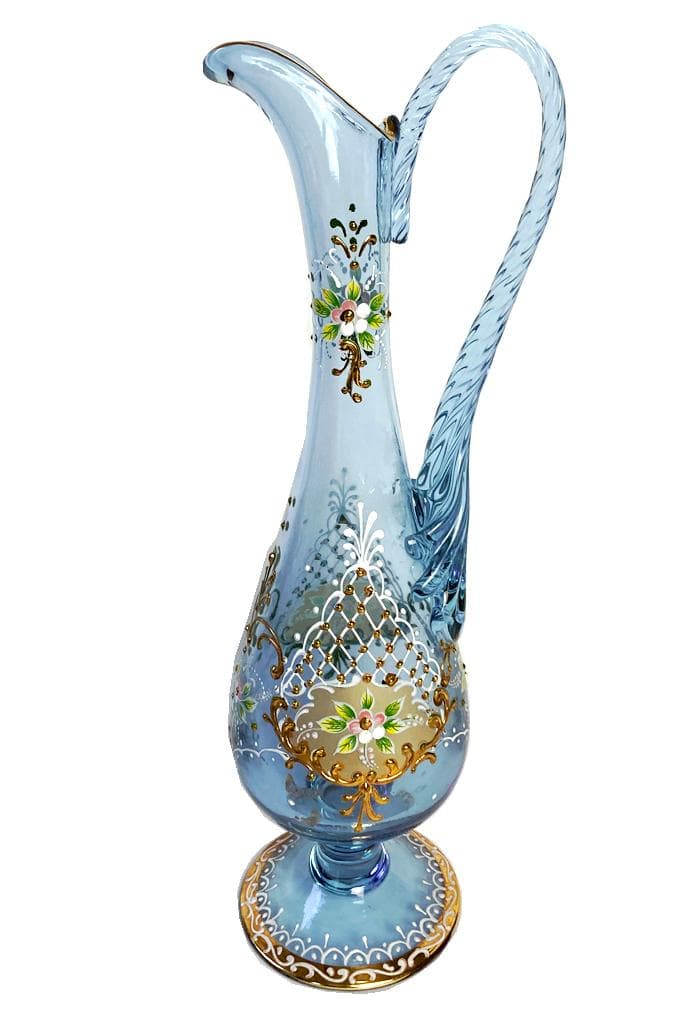 匿名配送ボヘミアクリスタル ネオジウムガラス ハンドル付フラワーベース 35cm