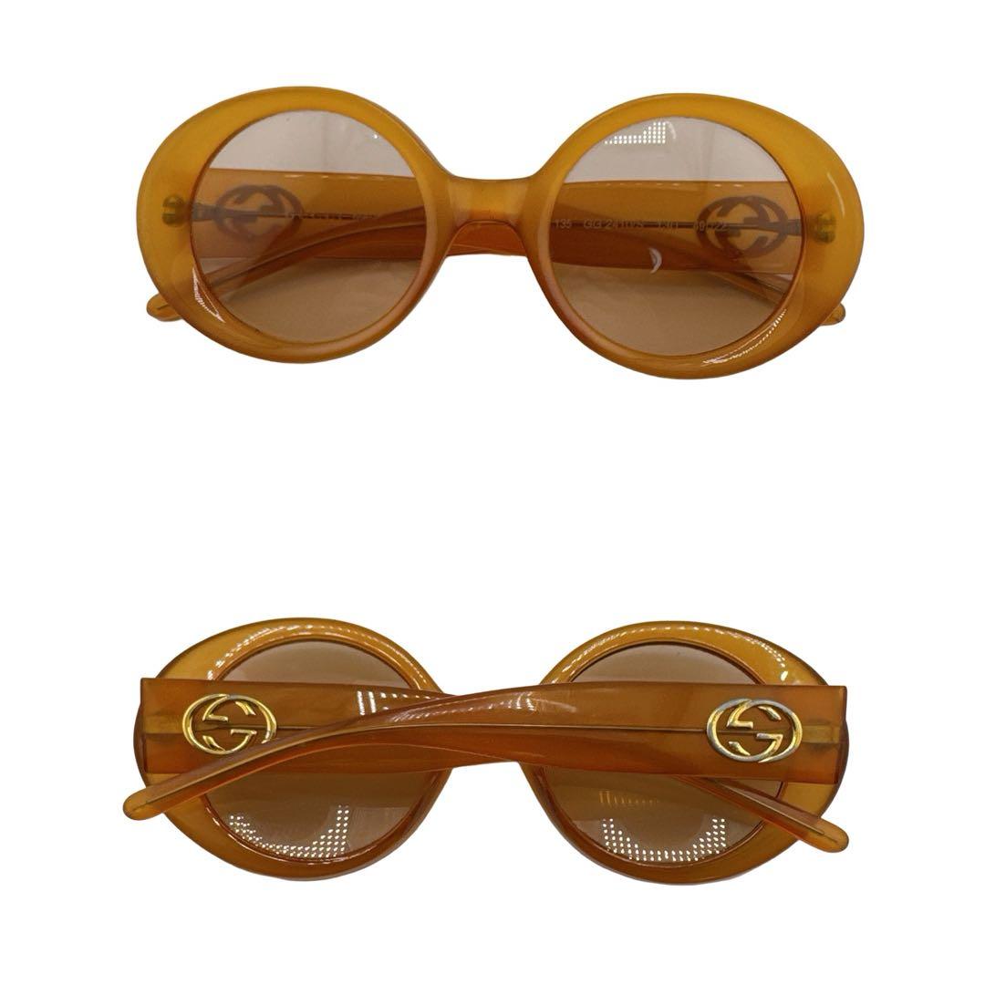 グッチ 度なし サングラス サイドロゴ GGロゴ オレンジ ゴールド レディース