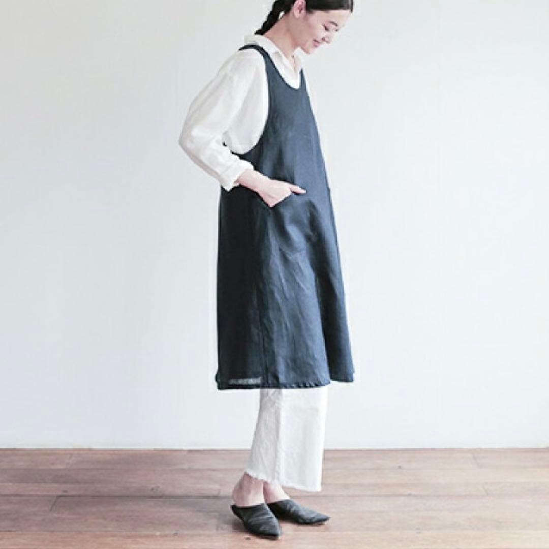 【美品】 フォグリネンワーク リネン オーバーエプロン ウォッシャブル