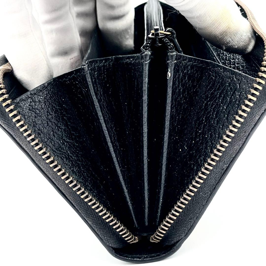 極美品GUCCI ラウンドファスナー　アニマリエ ビー スター レザー 黒