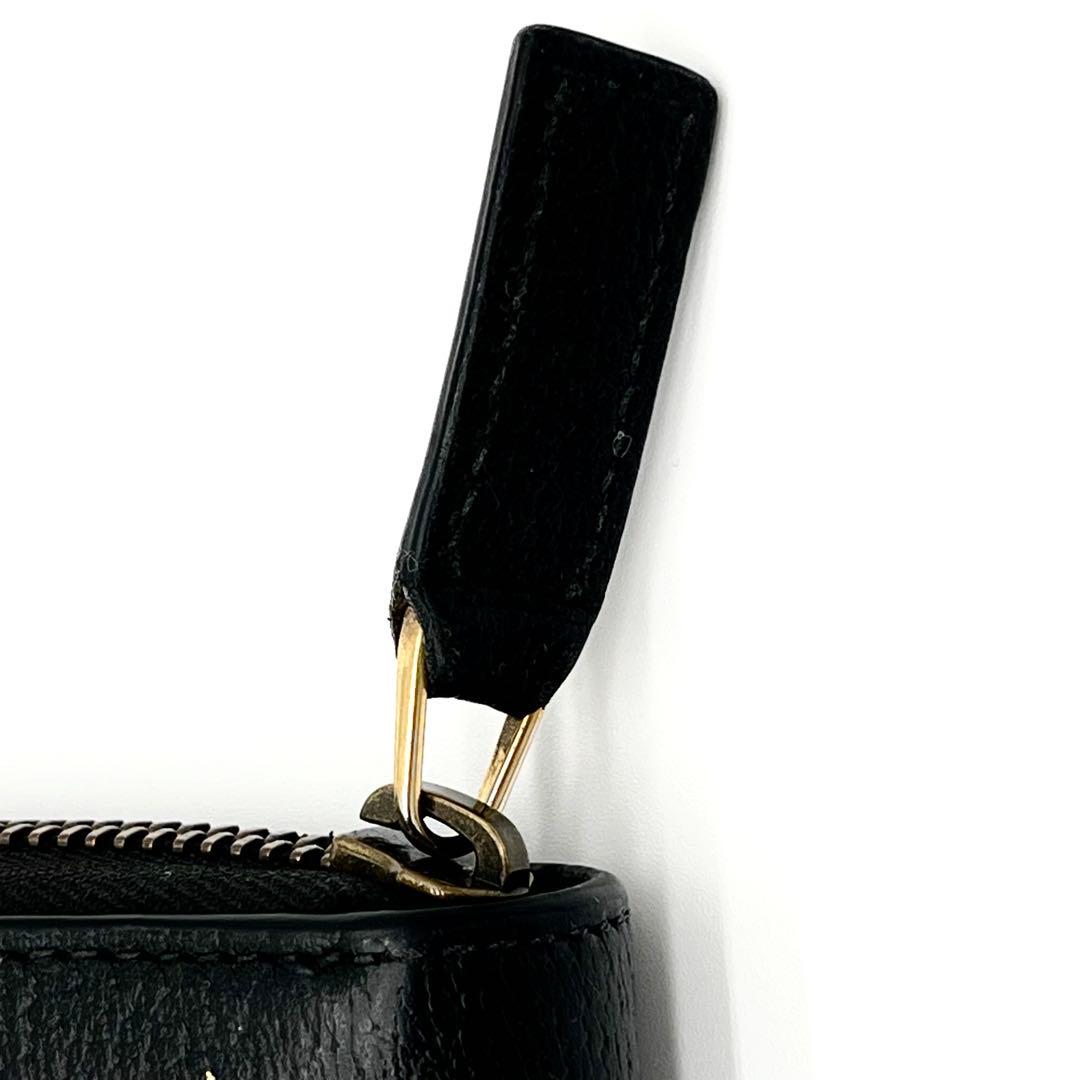 極美品GUCCI ラウンドファスナー　アニマリエ ビー スター レザー 黒