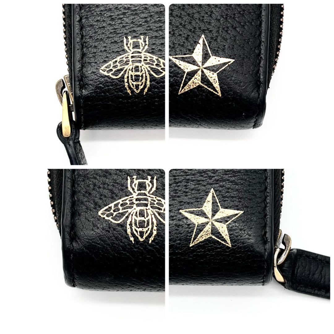 極美品GUCCI ラウンドファスナー　アニマリエ ビー スター レザー 黒