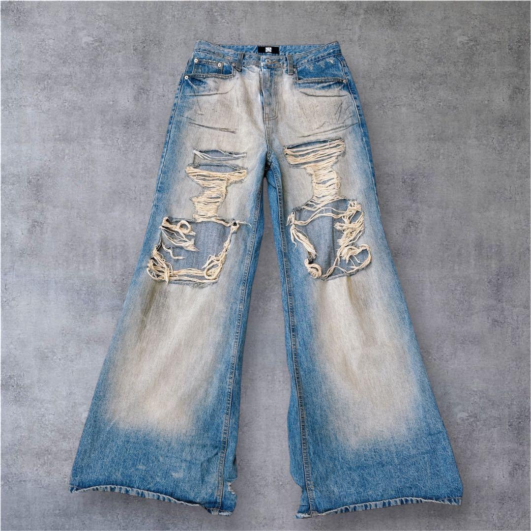 希少品　サンデーオフクラブ　ダメージ加工　フレア　ワイド デニムパンツ　サイズ1