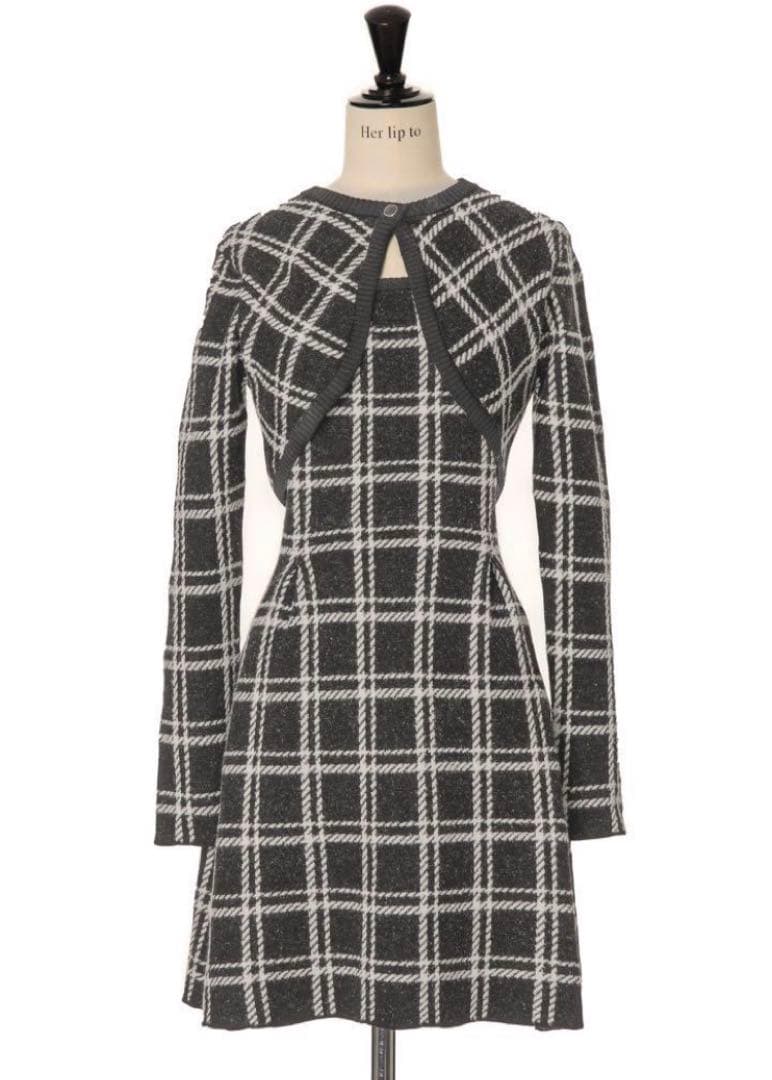 Herlipto Pantheon Checked Knit Dress グレー