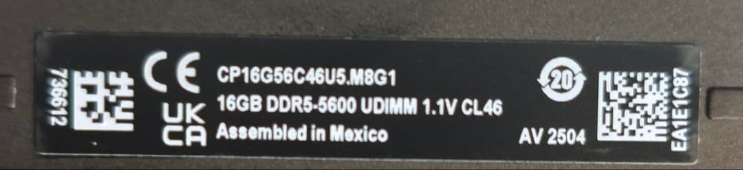 メモリ　CRUCIAL DDR5 5600MHz　16GB×2 32GB