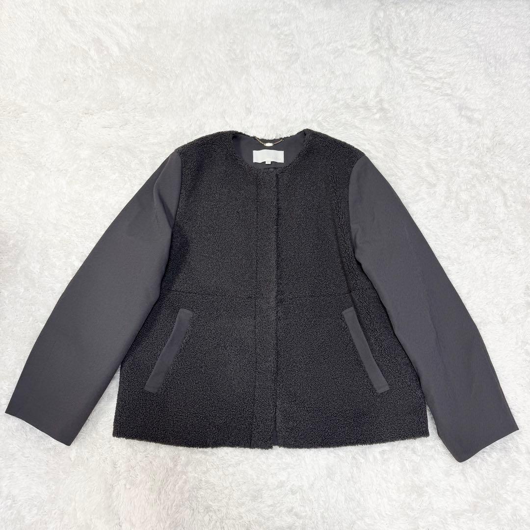 ★SALE★【自由区】24AWボアコンビ アウターノーカラージャケット40グレー