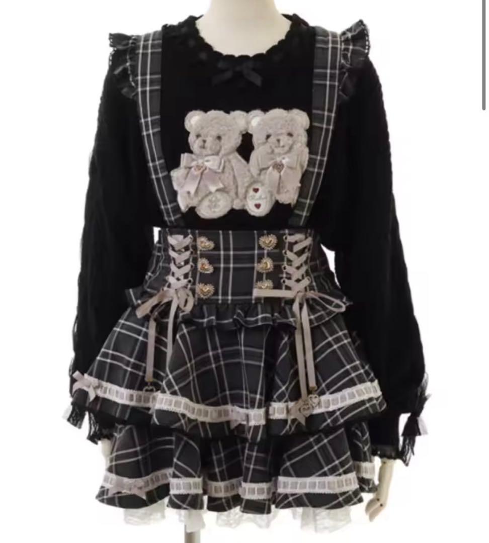 LIZLISA はしごリボンチェックティアー ドスカパン ピンク×ブラック♡