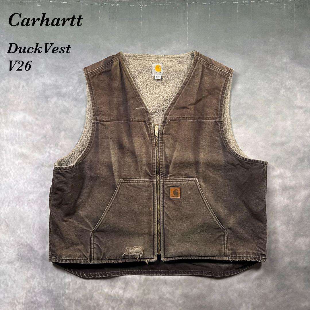 Carhartt古着00sダック地ボアベストV26DKBブラウンフェード T03