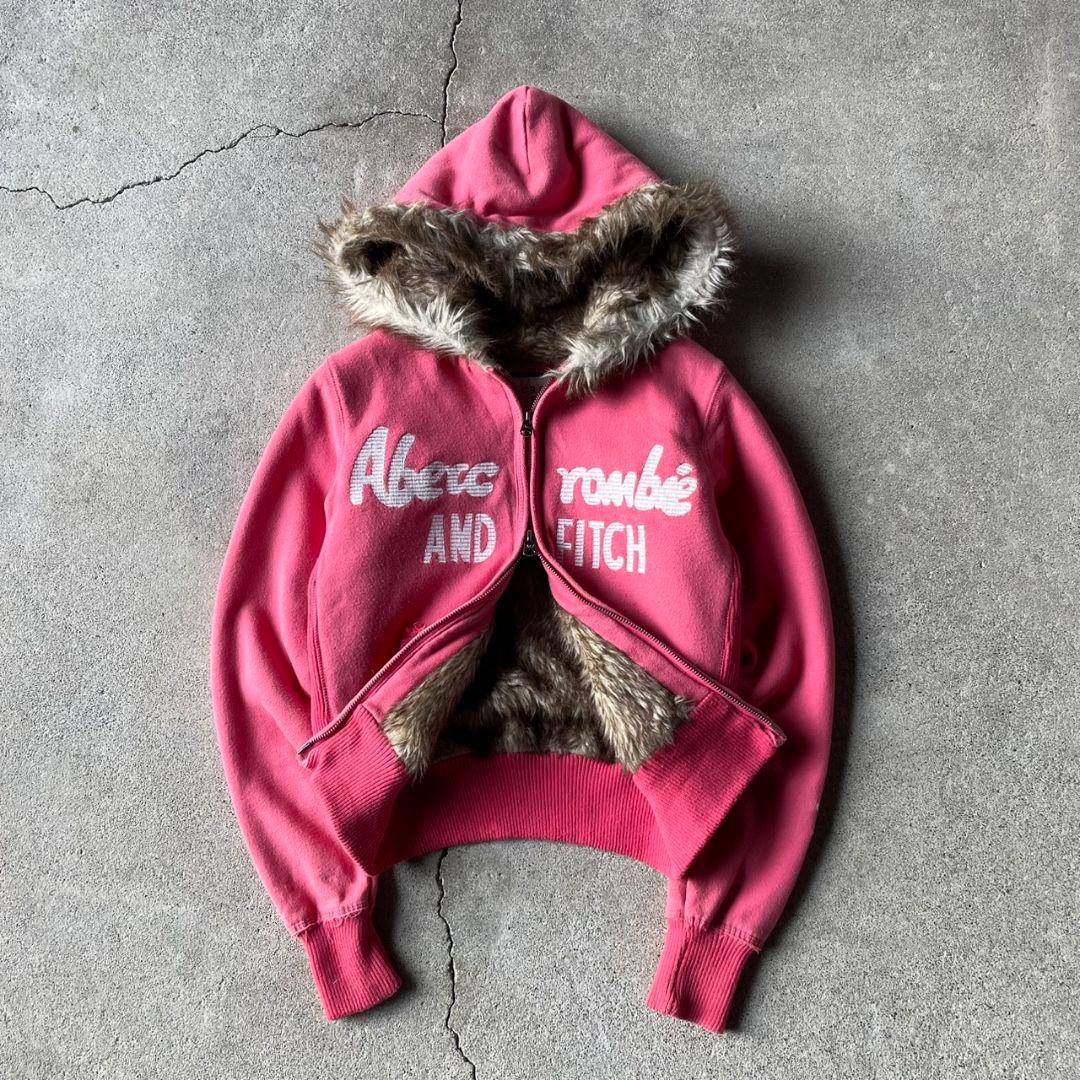 トップス 00s A&F fur double zip up hoodie archive