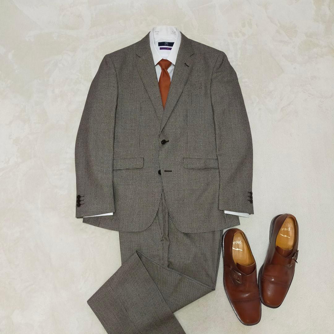 美品　SUIT SELECT　AB6　千鳥格子柄　起毛ウール　2つ釦スーツ