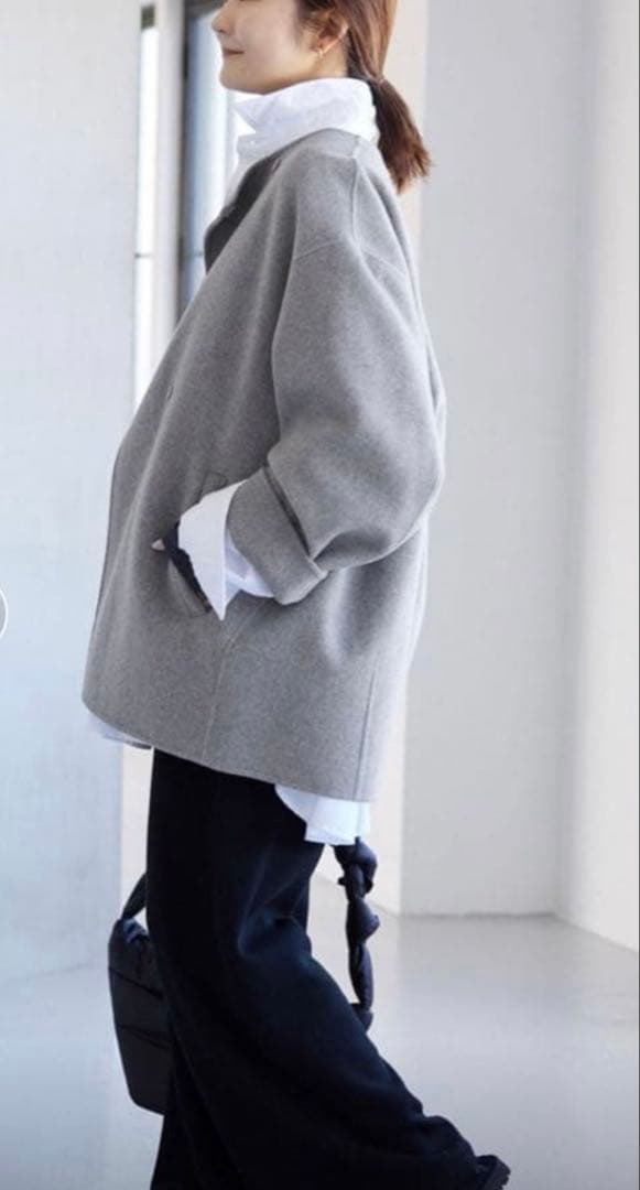 SLOBE IENA HAMILTONダブルフェイスショートコート グレー