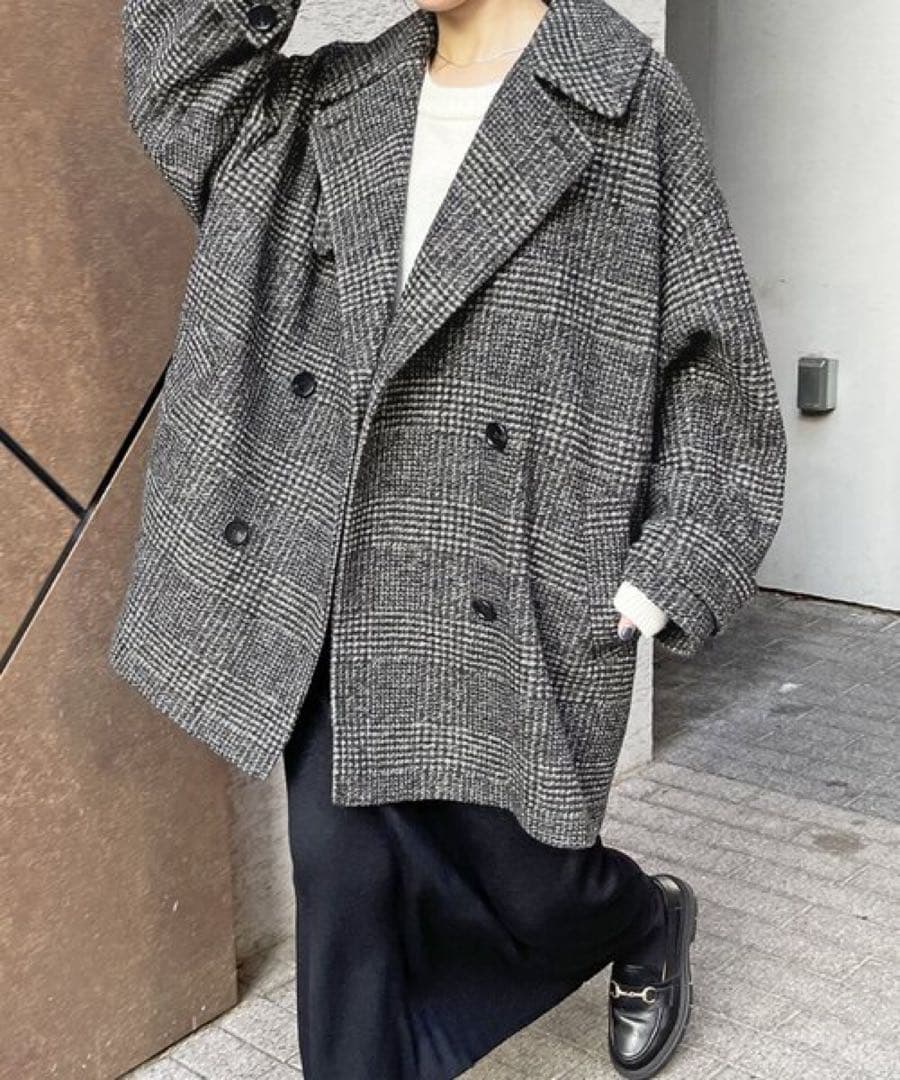 【Spick&Span】　Wスライバーチェックハーフコート