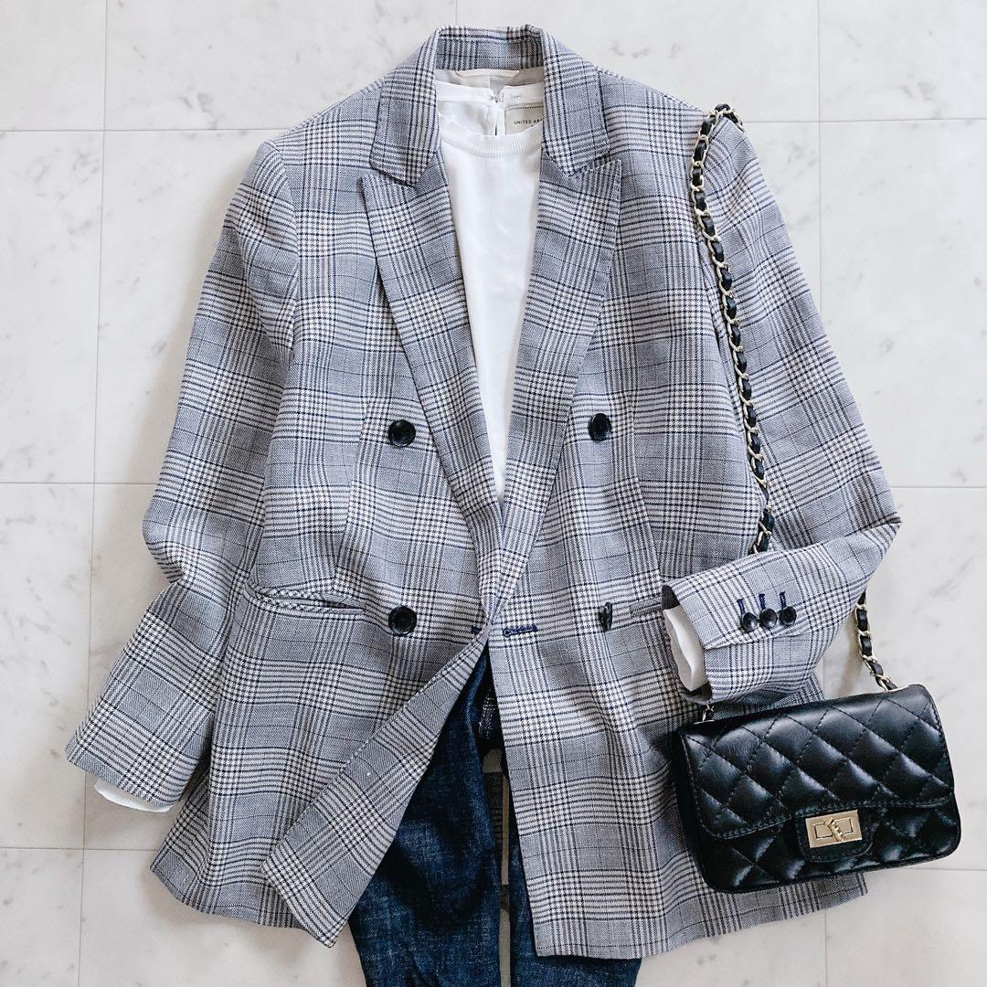 極美品　トゥモローランド　ブルーウィンドウペーン ダブルブレストジャケット