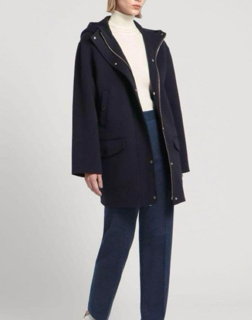 23AW✨セオリー ウールカシミヤ フーデッドコート ダブルフェイス 紺 P