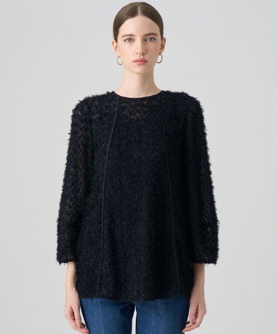 アナイ　カットジャガードフレアブラウス　トップス　ブラウス